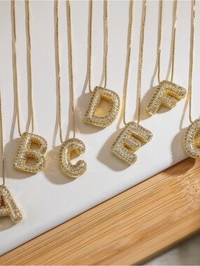 Gold Crystal Initial Pendant Necklace - Single Letter Personalized